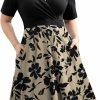 Clearance Ahlaray Ahlaray Womens Plus Size Dresses Short Sleeve Faux Wrap Causal Swing Dress With Pockets, L-4Xl