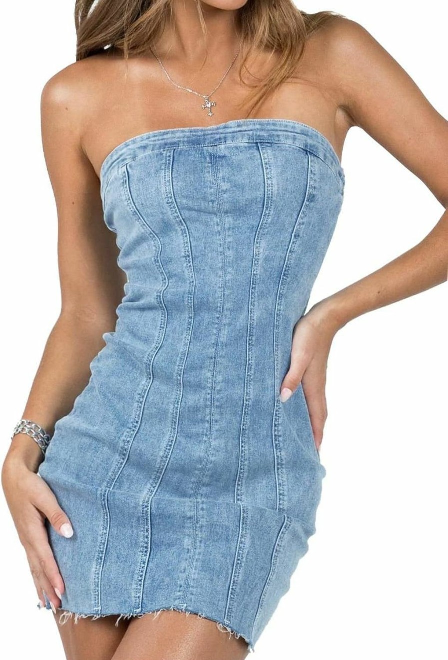 Online Just Quella Just Quella Women Denim Dress Sexy Strapless Bodycon Party Dresses