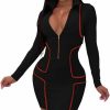 Wholesale PerZeal Perzeal Women'S Sexy Bodycon Mini Dress Zipper Front Deep V Neck Long Sleeve Club Party Short Dresses