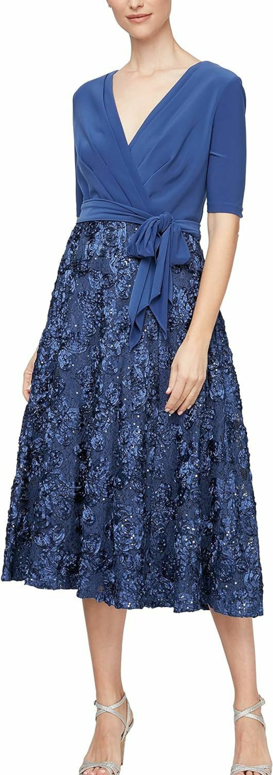 Clearance Alex Evenings Alex Evenings Women'S Tea Length Dress With Rosette Detail