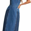 Wholesale WDIRARA Wdirara Women'S Strapless Tube Top Sleeveless Split Back Fitted Denim Midi Dress