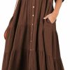 Hot R.Vivimos R.Vivimos Women'S Summer Cotton Half Sleeves Button Down Casual Loose Slit Midi Dress With Pockets