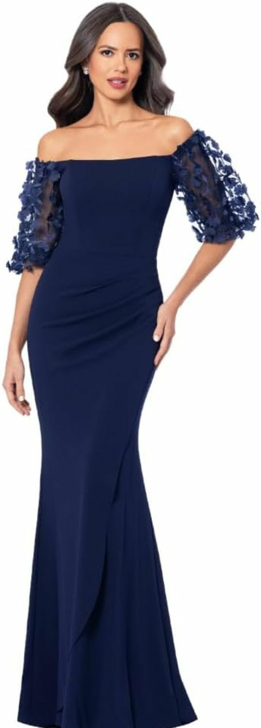 Wholesale Xscape Xscape Women'S Illusion Sleeve Off The Shoulder Long Dress (Reg And Petite)