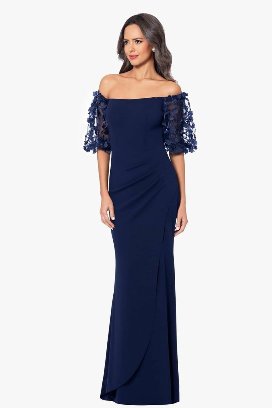 Wholesale Xscape Xscape Women'S Illusion Sleeve Off The Shoulder Long Dress (Reg And Petite)