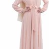 Best BooW Women'S Chiffon Kaftan Abaya Dress Muslim Long Sleeve Self Tie Flowy Maxi Dress Islamic Evening Gown