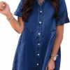 Online Sidefeel Sidefeel Womens Smocked 3 4 Sleeve Button Down Denim Jeans Dresses