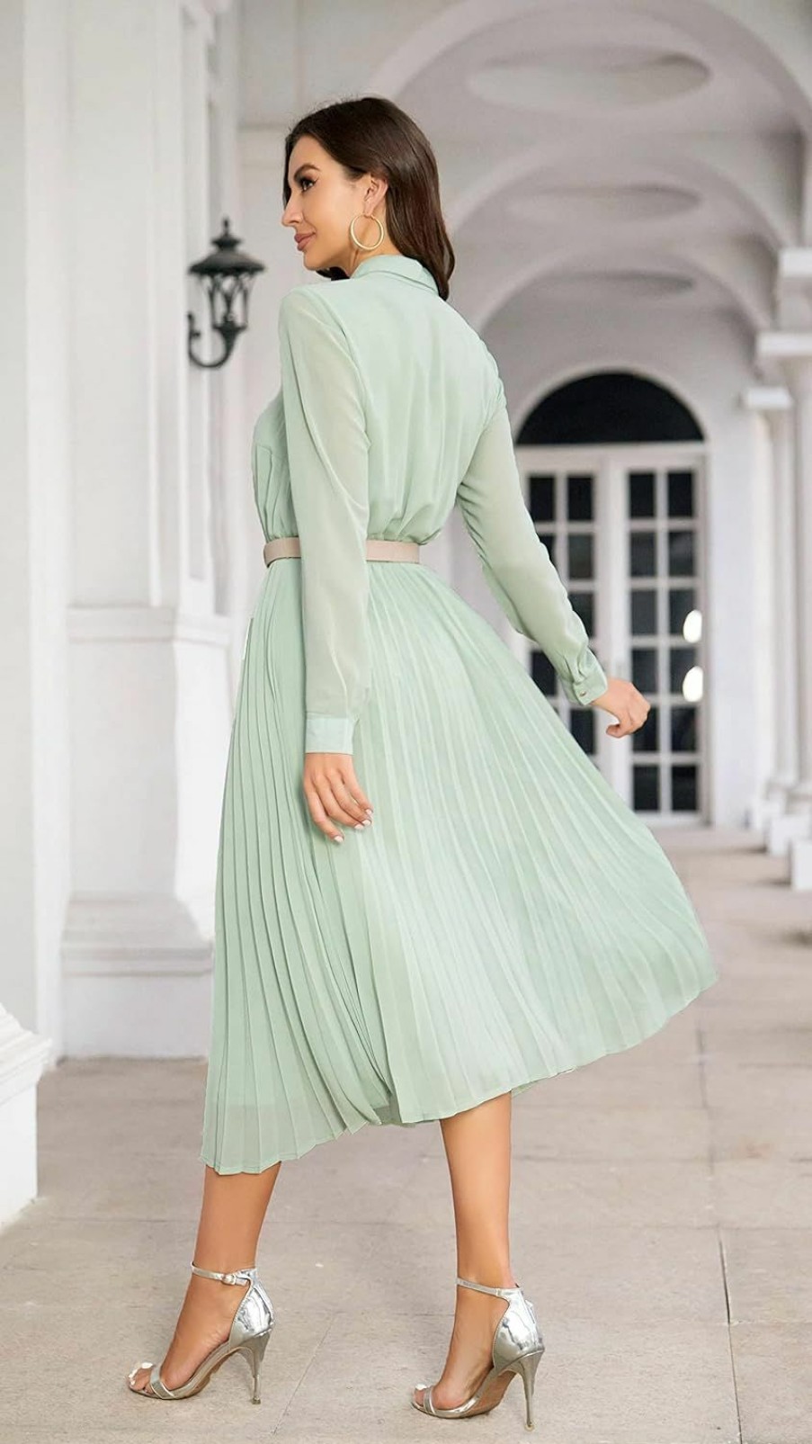 Best AbleTree Business Casual Shirt Dress For Women Long Sleeves Pleated Midi Dresses With Belt