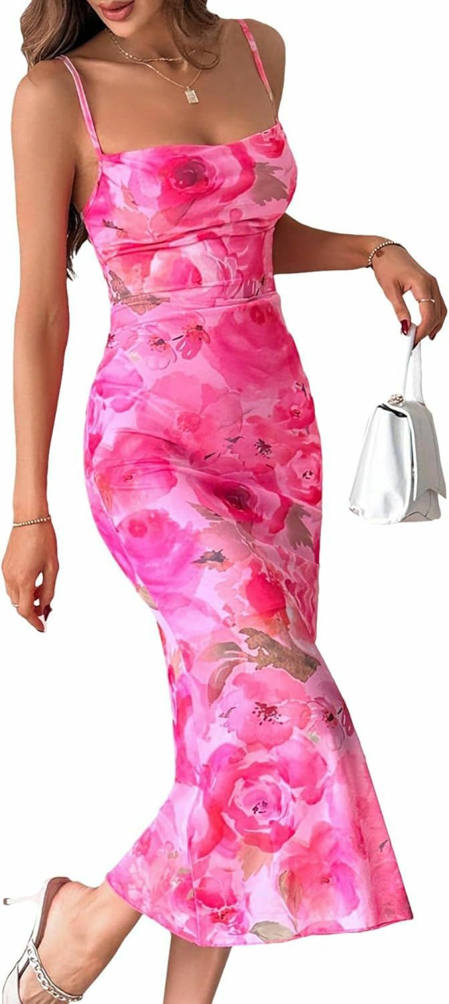 Wholesale Floerns Floerns Women'S Summer Split Thigh Spaghetti Strap Cami Midi Floral Dress