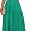 Hot HOULENGS Houlengs Women'S Deep V Neck Puff Short Sleeve Tiered Dress Elastic High Waist Flowy A Line Midi Dresses