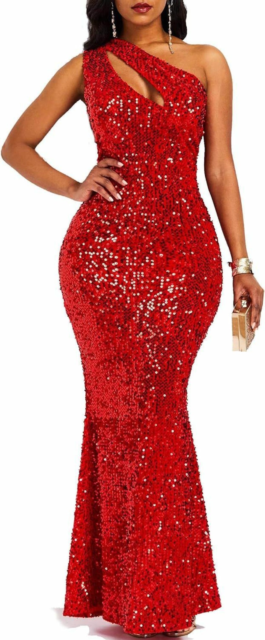 Best VERWIN Verwin Sequins Fashion Sleeveless Oblique Collar Mermaid Women'S Maxi Dress Bodycon Dress Party Dress