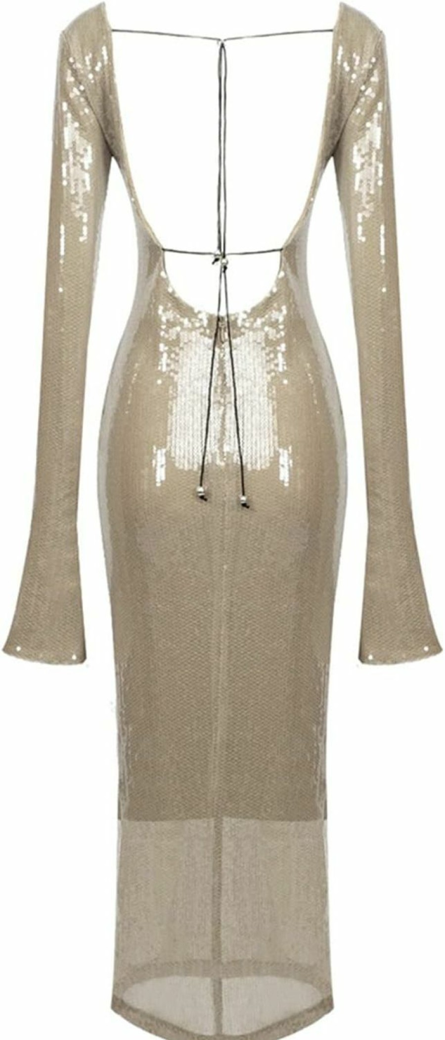 Best meilun Meilun Deep V Dress With Drawstring Long Sleeve Sequin Dress For Women Long Gown