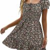 Online Heysolo Heysolo Womens Boho Floral Smocked Square Neck Short Sleeve Ruffle Beach Summer Mini Dress