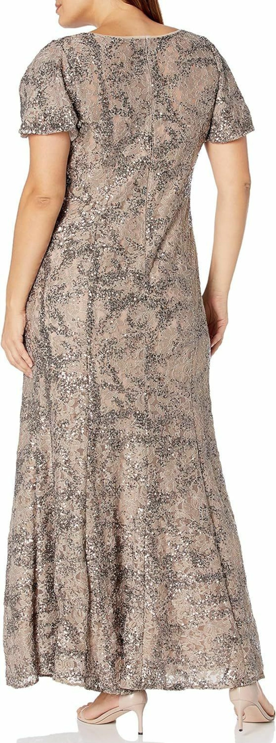 Clearance Alex Evenings Alex Evenings Women'S Long A-Line Sequin Lace Dress Short Sleeves (Regular Petite)