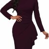 New Yajedo Women'S Long Sleeve Bodycon 1950S Vintage Crew Neck Ruched Wrap Work Church Midi Dress