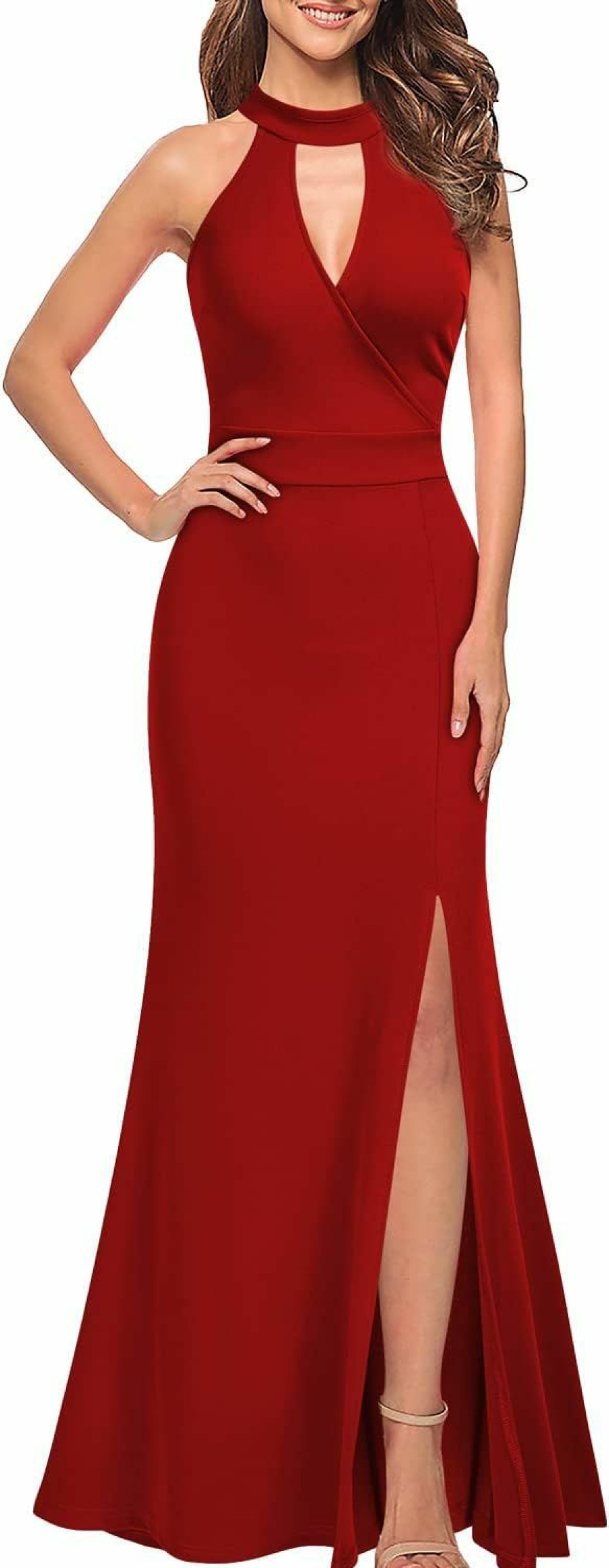 Online WOOSEA Woosea Women'S High Neck Sleeveless Split Bodycon Mermaid Evening Cocktail Long Dress