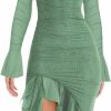 Hot Chloefairy Women'S Spring Fall Midi Bodycon Mesh Long Sleeve Ruffle Hem Mermaid Cocktail Elegant Dress