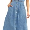 New Fisoew Fisoew Women'S Summer Denim Long Dress Button Down Sleeveless A Line Tank Jean Maxi Dress With Pockets