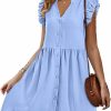 Wholesale KIRUNDO Kirundo Women'S 2024 Summer Mini Dress Casual Ruffle Sleeveless Button Down V Neck Loose Shift Tunic Dress Sundresses