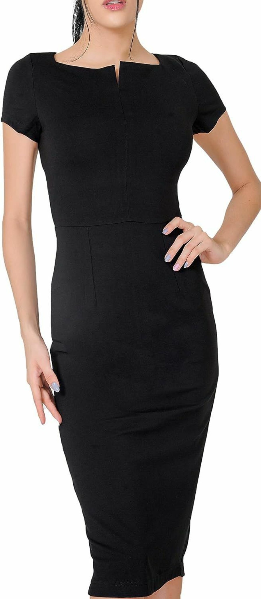 Clearance Marycrafts Marycrafts Women'S Work Office Business Square Neck Sheath Midi Dress