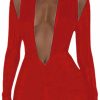 New Hilinker Hilinker Women'S Sexy Deep V Neck Bodycon Dress Long Sleeve Ruched Cut Out Mini Party Dresses