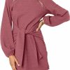 Online PRETTYGARDEN Prettygarden Women'S Elegant Long Lantern Sleeve Short Dress Crewneck Tie Waist Knit Cocktail Dress