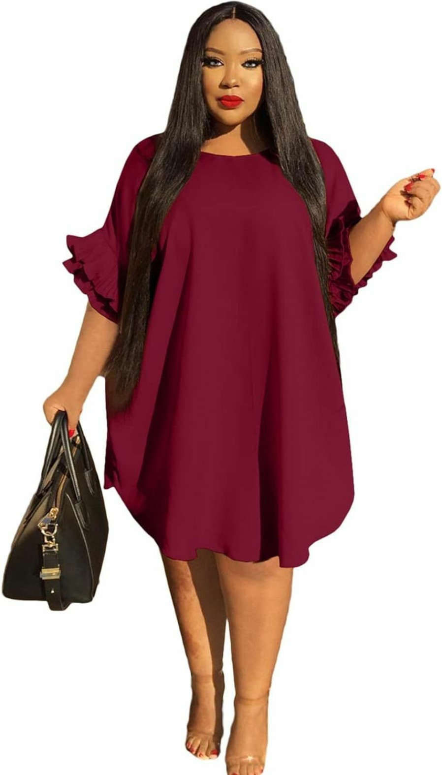 Hot Ekaliy Ekaliy Women'S Casual Vintage Ruffle Sleeve Loose Party Midi Plus Size Dress Casual Summer