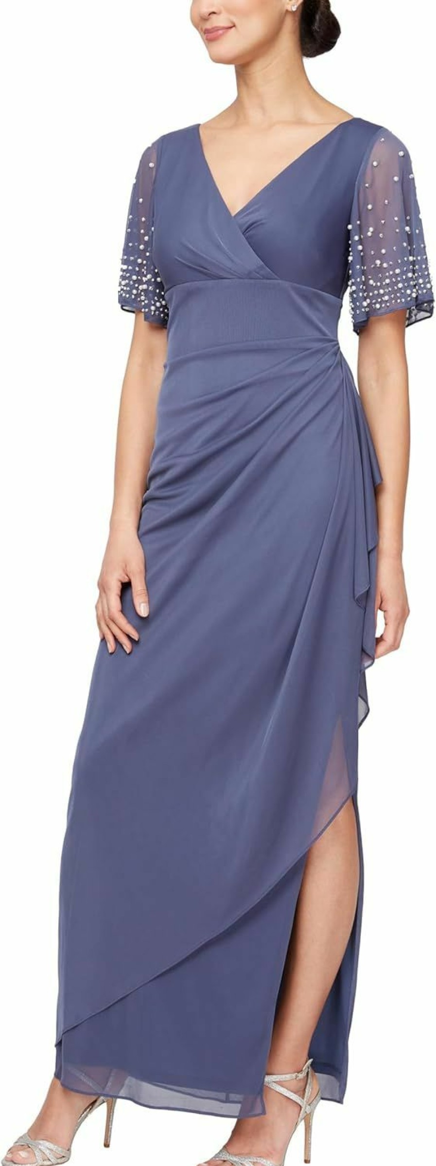 Hot Alex Evenings Alex Evenings Women'S Flutter Sleeve Long Dress-Elegant A-Line Silhouette With Ruched Empire Waist (Petite And Regular Sizes)