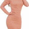 Best Mxrag Women'S Square Neck Sparkly Dress Knitted Mesh Long Sleeve Open Back Ruched Short Homecoming Dresses Hoco Party Dress