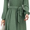 Best Newshows Newshows Women'S 2024 Fall Winter Long Sleeve Dress Casual Work Tie Elastic Waist Belted Midi Dress With Pockets