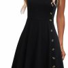 New Liyinxi Women'S Casual Summer Beach Flattering Flowy A-Line Spaghetti Straps Solid Cotton Button Down Midi Sundress