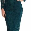 New Xscape Xscape Women'S Long Sleeve Raised Floral Lace Midi Length Dress (Reg And Petite)