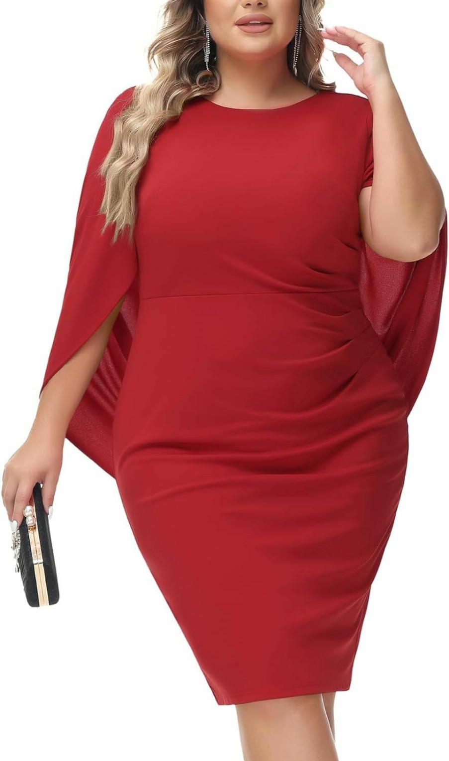 Clearance Hanna Nikole Hanna Nikole Plus Size Women Chiffon Cape Dresses Ruffle Style Midi Bodycon Cocktail Dress