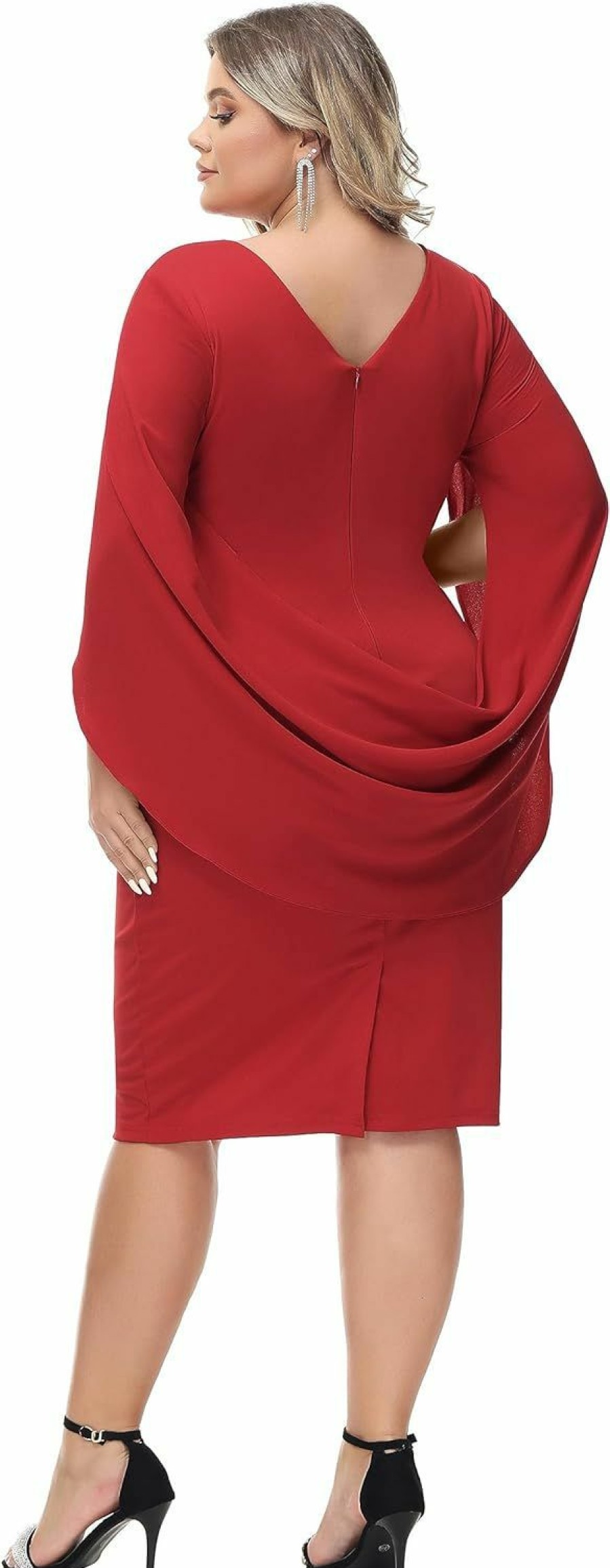 Clearance Hanna Nikole Hanna Nikole Plus Size Women Chiffon Cape Dresses Ruffle Style Midi Bodycon Cocktail Dress