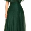 Online Ever-Pretty Plus Ever-Pretty Plus Women'S Plus Size V-Neck Long Shimmery Flutter Sleeve Pleated Evening Dress 50159