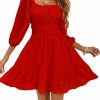 Wholesale Flybony Flybony Women'S Lantern Sleeve Tie Back Dresses Square Neck Dress Off Shoulder A-Line Summer Mini Dress