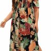 Clearance MakeMeChic Makemechic Women'S Plus Size Boho Casual Dress Floral Short Sleeve Shirred Square Neck Maxi Flomal Dress