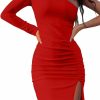 Wholesale XXTAXN Women'S Sexy Elegant One Shoulder Long Sleeve Cocktail Party Split Mini Dress