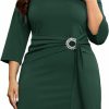 Best KIMCURVY Kimcurvy Women'S Plus Size 3/4 Sleeve Dress Evening Pencil Dress For Business Cocktail Party With Revomable Rhinestone