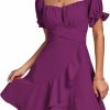 Wholesale LYANER Lyaner Women'S Square Neck Ruffle Wrap Mini Dress Off Shoulder Flounce Short Sleeve A Line Flowy Dress