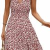 Clearance Popfeelings Women'S Floral Print Casual Dresses Sleeveless V Neck Tie Waist Summer Mini Dress