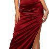 Clearance GLNEGE Women'S Satin Spaghetti Straps Backless Ruched Bodycon Dress Slit Maxi Cocktail Elegant Dresses For Evening Party