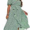 Best Floerns Floerns Women'S Plus Size Boho Flutter Short Sleeve Ruffle Hem A Line Midi Dress