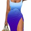 Hot GOKATOSAU Gokatosau Women'S Summer Sexy Sleeveless Side Split Bodycon Ruched Midi Tank Dress