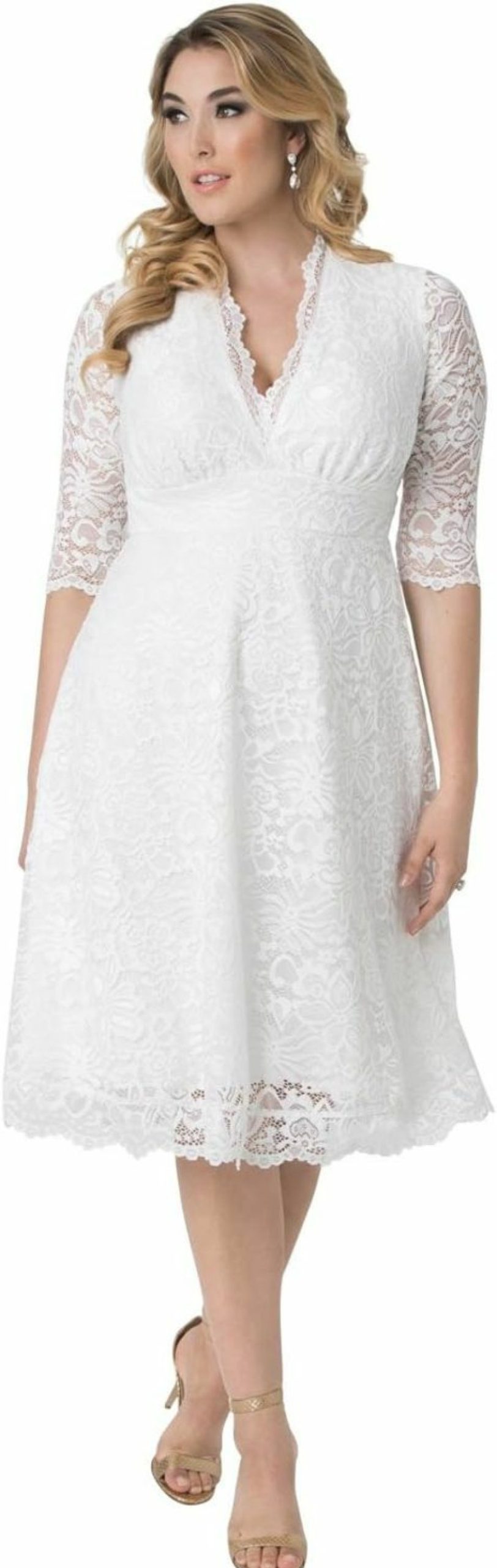 Online Kiyonna Kiyonna Women'S Plus Size Bella Short Ivory Lace Dress, Simple White Wedding, Bridal Shower, Or Graduation Midi Dress