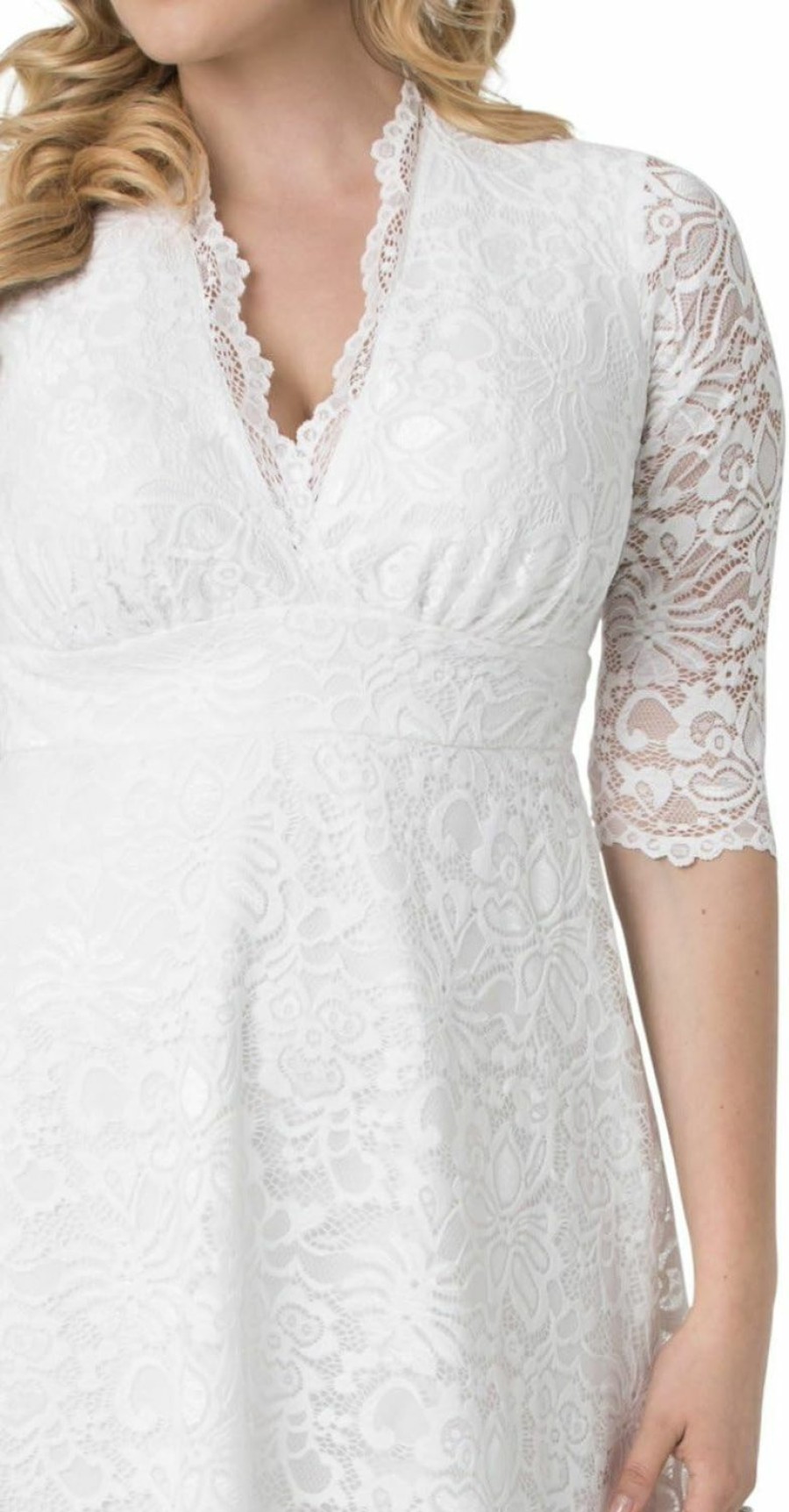 Online Kiyonna Kiyonna Women'S Plus Size Bella Short Ivory Lace Dress, Simple White Wedding, Bridal Shower, Or Graduation Midi Dress