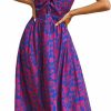 Best CUPSHE Cupshe Women'S V Neck Knotted Floral Print Sleeveless Lace Up A Line Maxi Dress Blue Floral, Xs