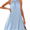 Wholesale PRETTYGARDEN Prettygarden Womens Summer Dresses 2024 Cute Halter Neck Sleeveless Mini Dress Solid Color Flowy Pleated Beach Dress Sundress