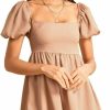 Hot WDIRARA Wdirara Women'S Square Neck Puff Short Sleeve Backless Ruffle Hem A Line Dress