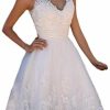 Clearance Babygirls Short Lace Wedding Dresses Knee Length Travel Tulle Rhinestones V-Neck Lace Up Bride Gowns Vintage Dress