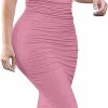 New GOBLES Gobles Women'S Ruched Off Shoulder Short Sleeve Bodycon Midi Elegant Cocktail Party Dress